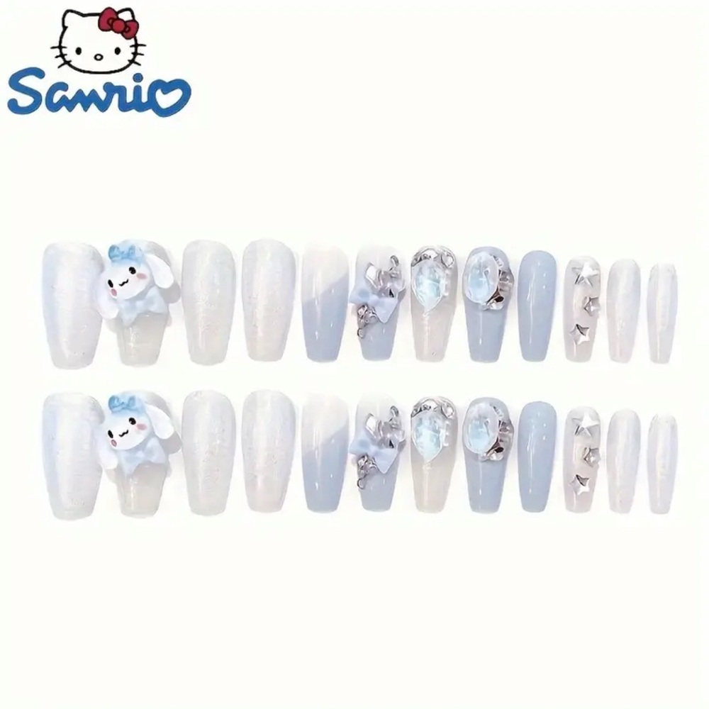 Sanrio Kawaii Jade Dog Press-On Nails Rhinestones 3D Reusable Medium Almond NWT - Picture 6 of 10